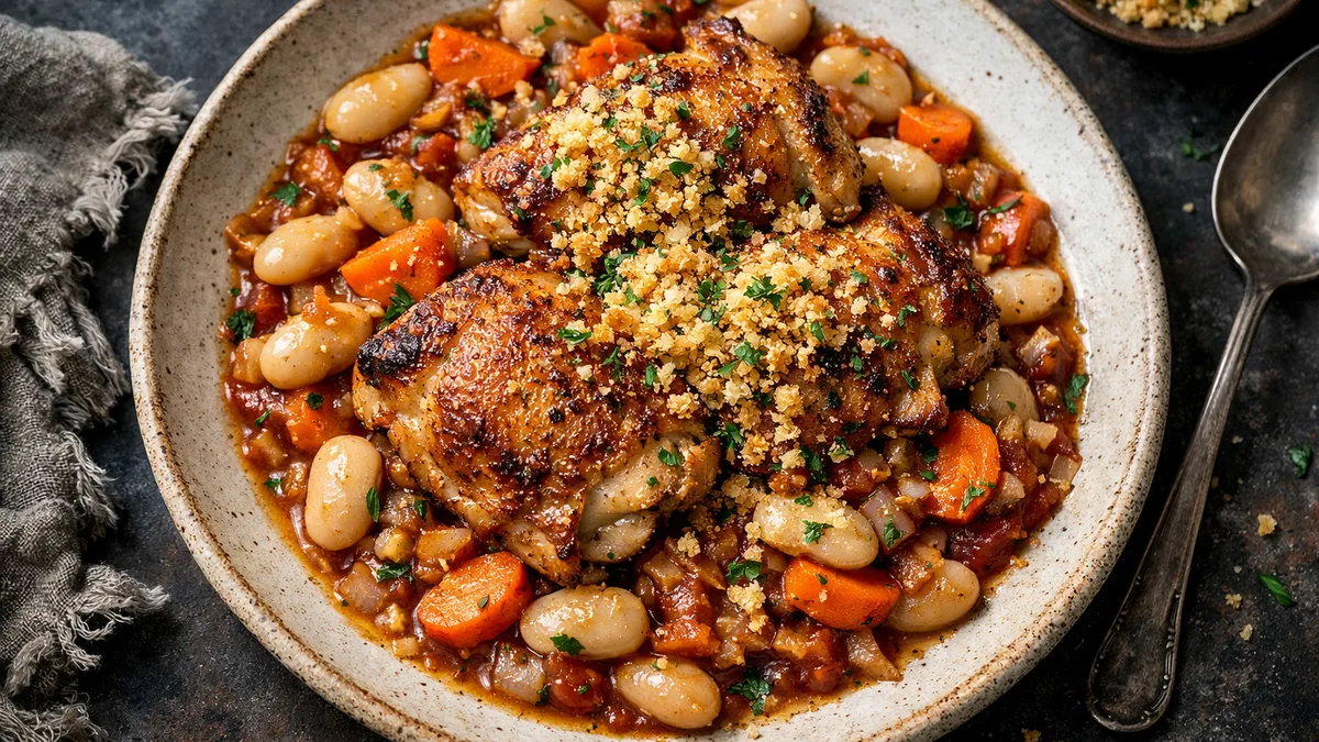 Chicken & Butter Bean Cassoulet with Crispy Parmesan Breadcrumbs