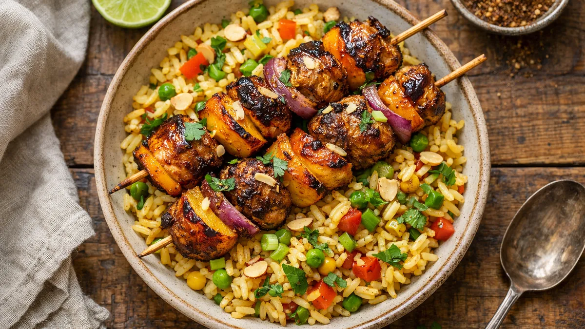 Jerk Chicken and Peach Skewers