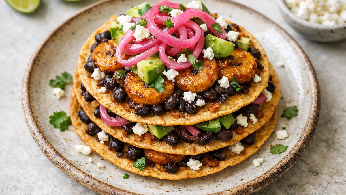 Plantain and Black Bean Tostadas