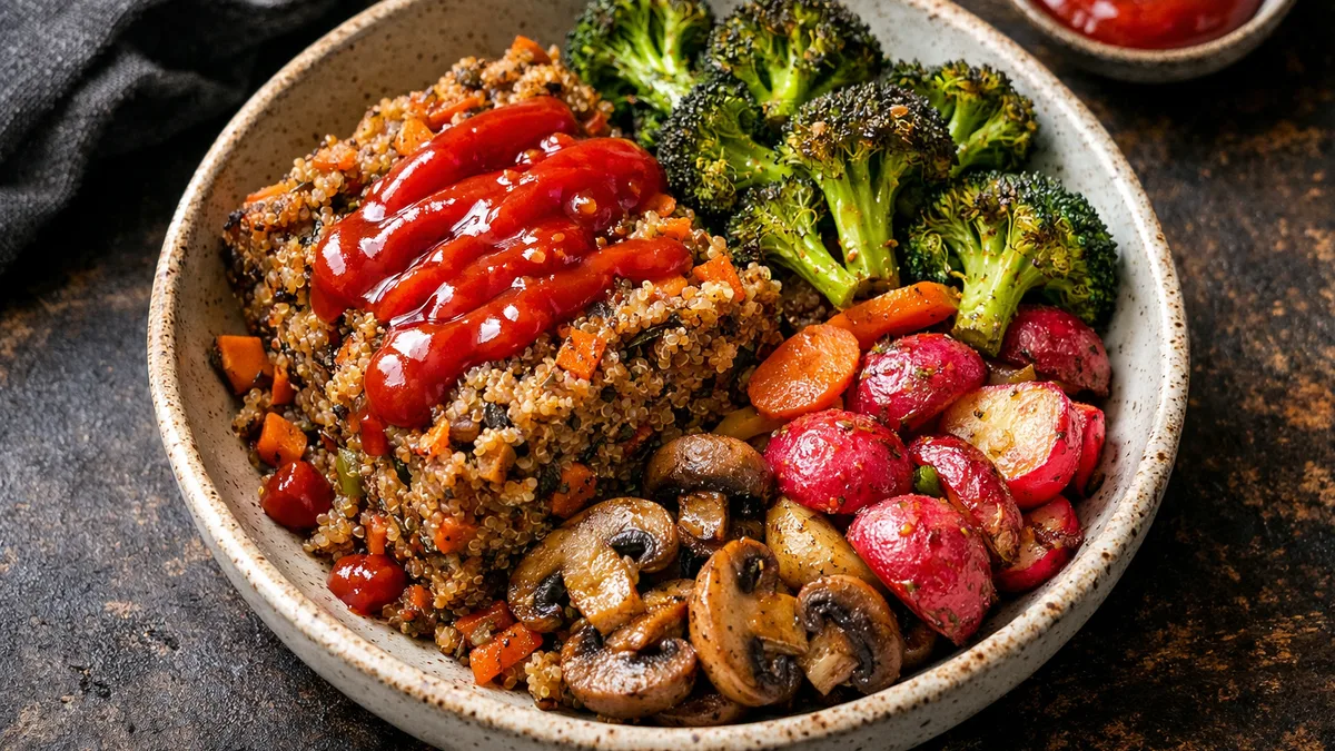 Quinoa Veggie Loaf with Roasted Radishes and Crispy Broccoli