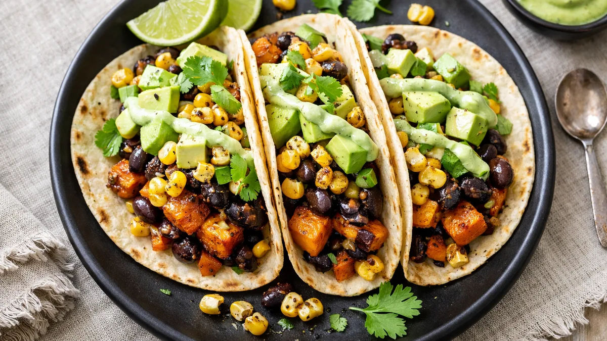 Smoky Black Bean and Caramelized Sweet Potato Tacos