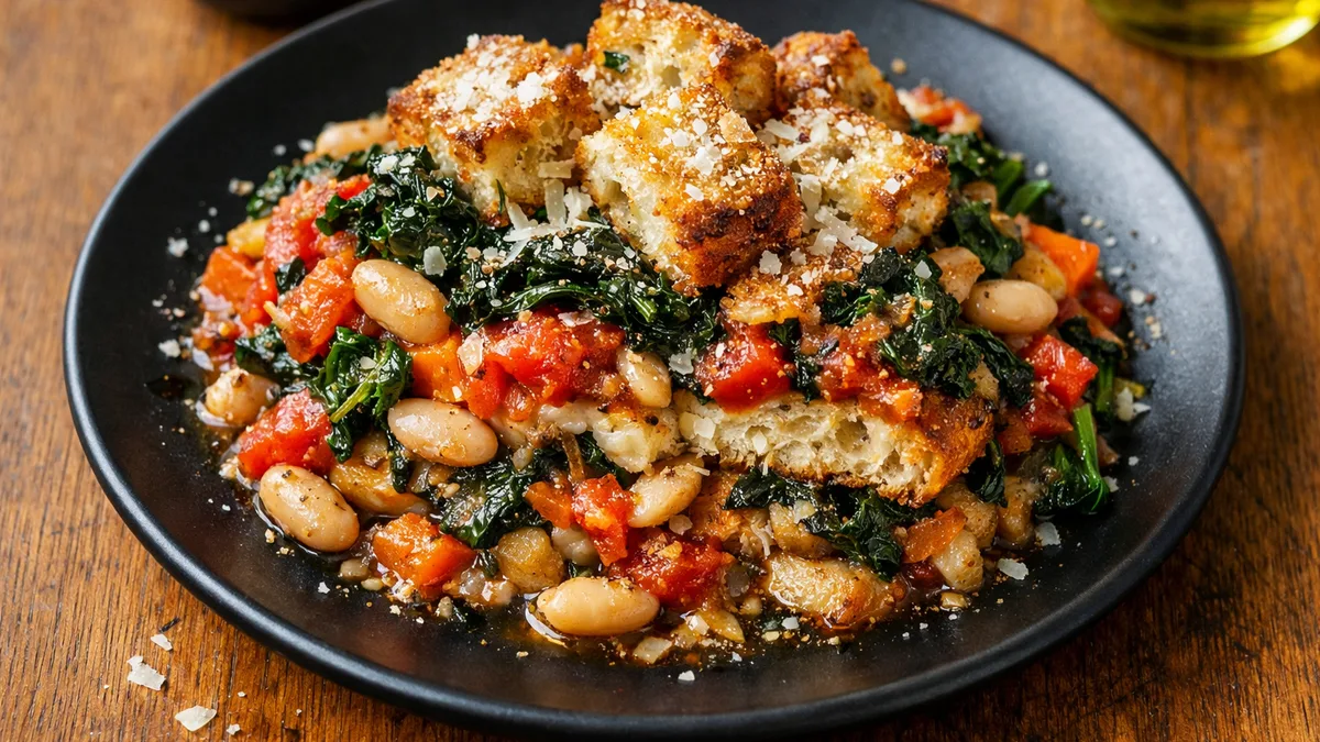 Tuscan Ribollita with Kale and Parmesan Croutons