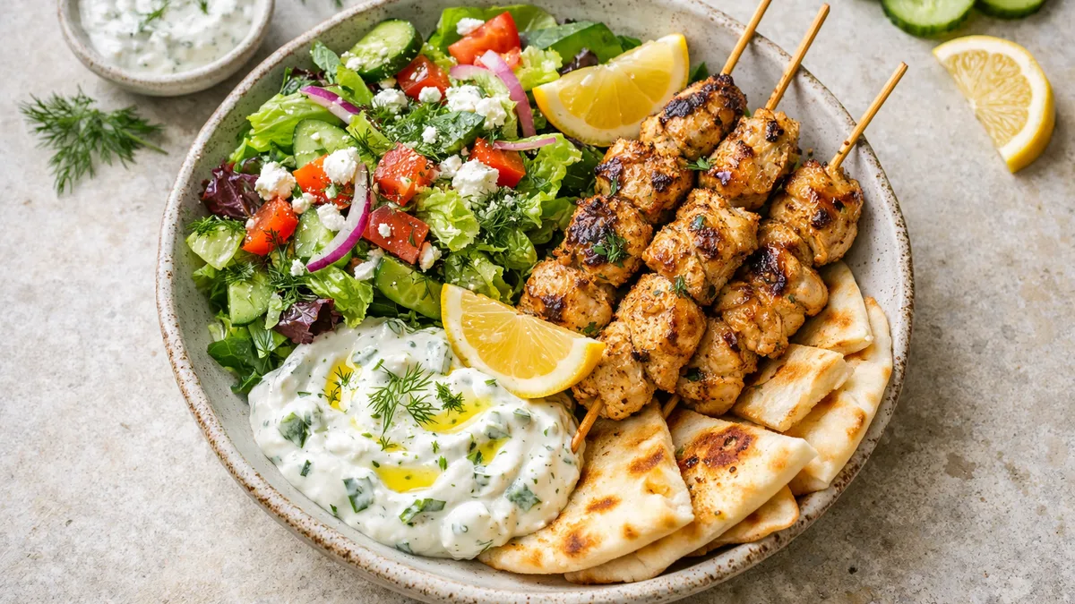 Assiette souvlaki poulet & tzatziki maison