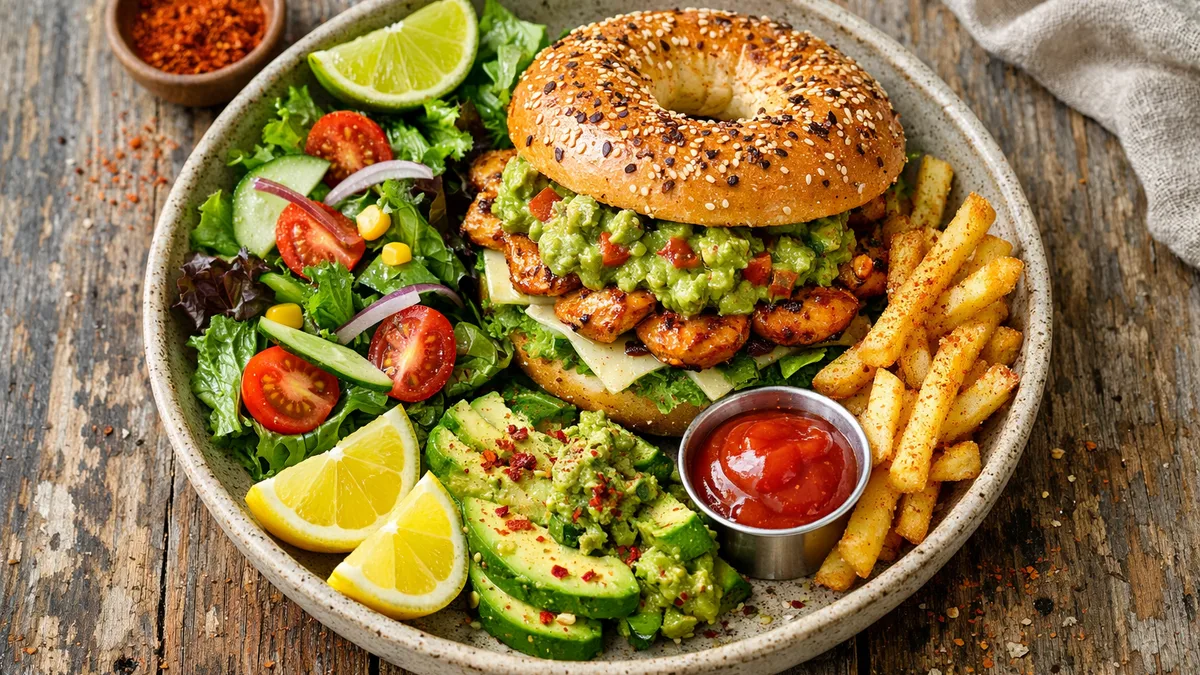 Bagel au poulet épicé & guacamole maison