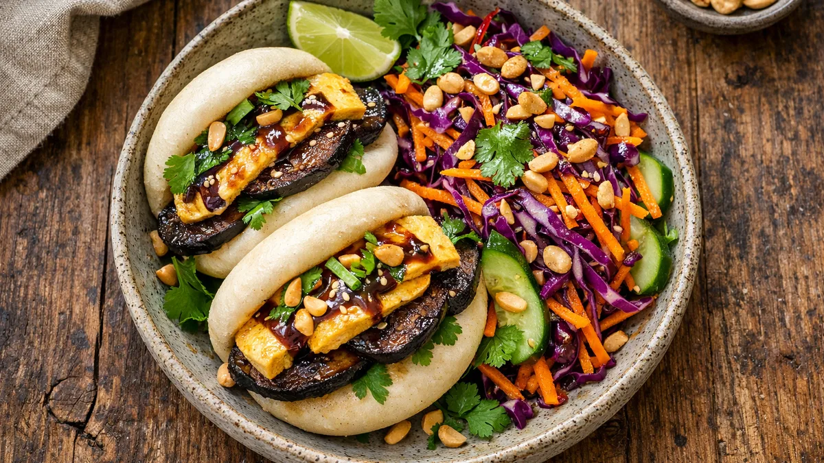 Bao buns végétariens au portobello & omelette au soja