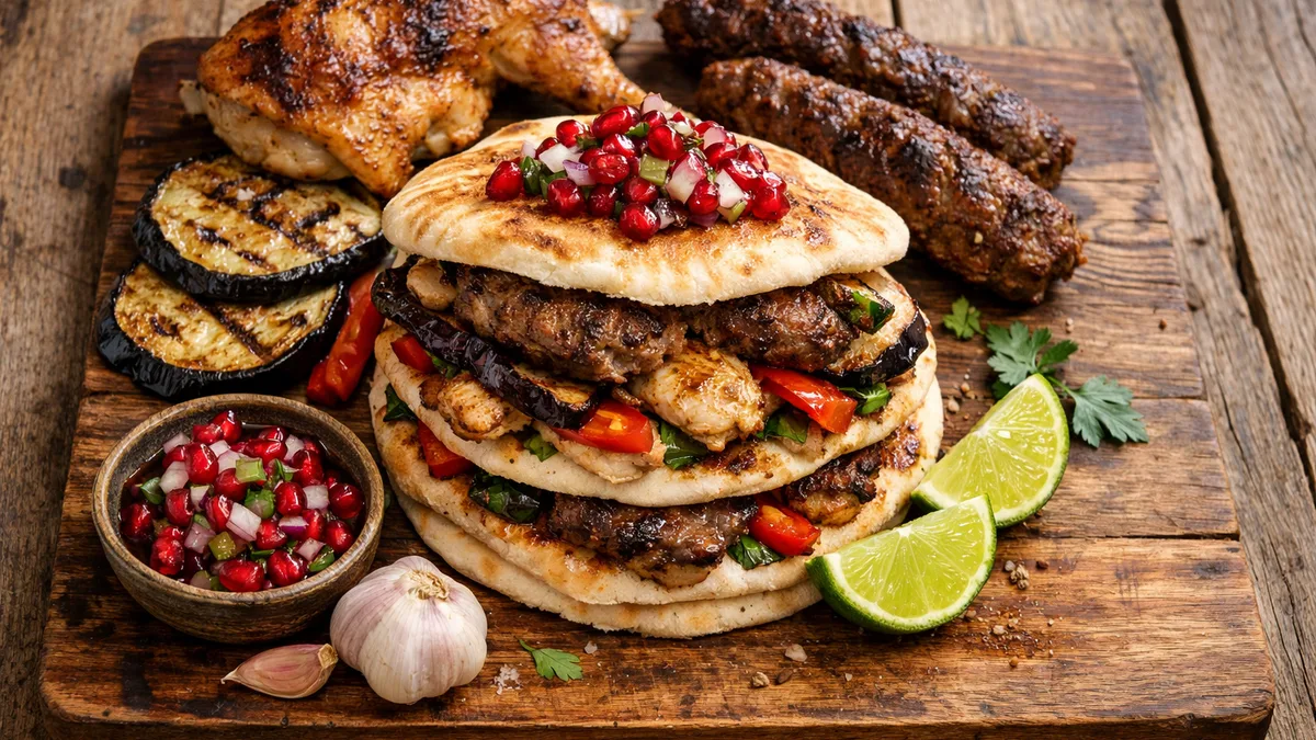 BBQ à l'orientale au poulet & keftas de bœuf