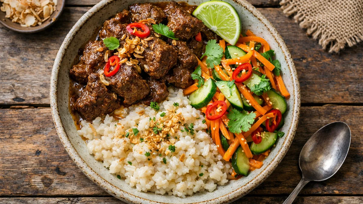Boeuf rendang & riz au lait de coco citronnelle