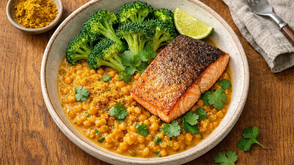 Bowl de lentilles corail au saumon & brocoli