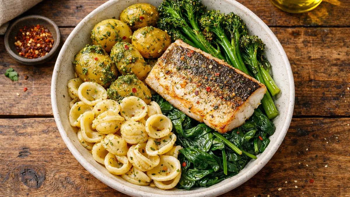 Bowl merlu rôti & pommes de terre au pesto