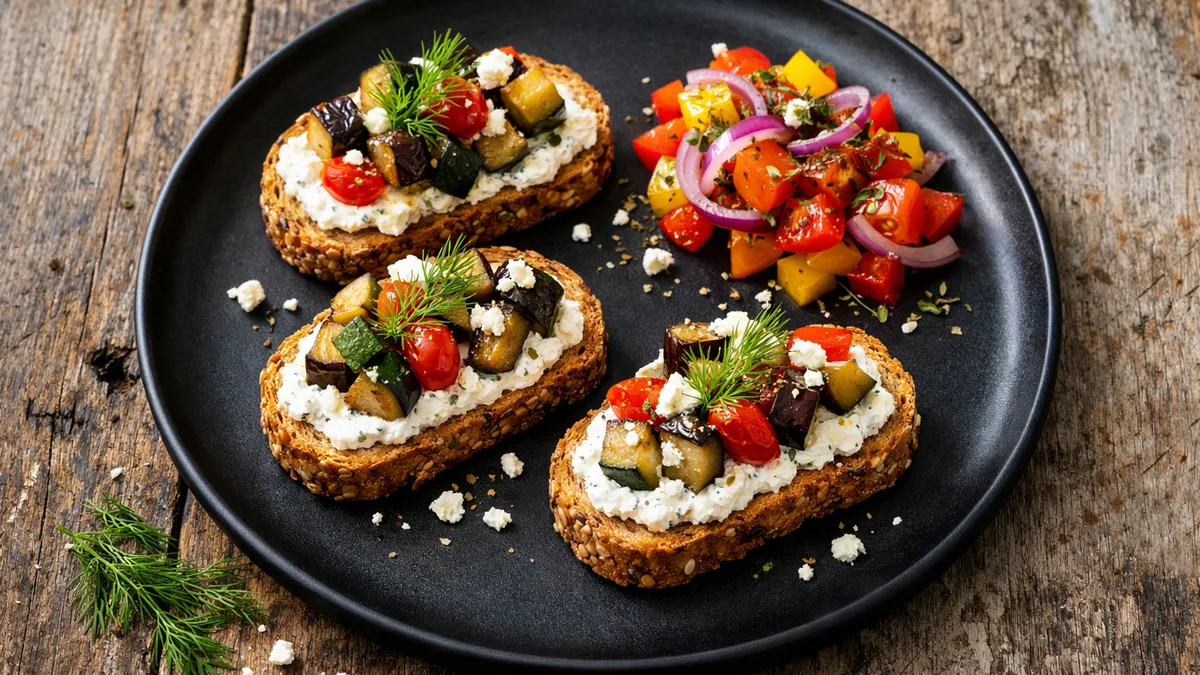 Bruschetta légumes, aneth & crème de feta