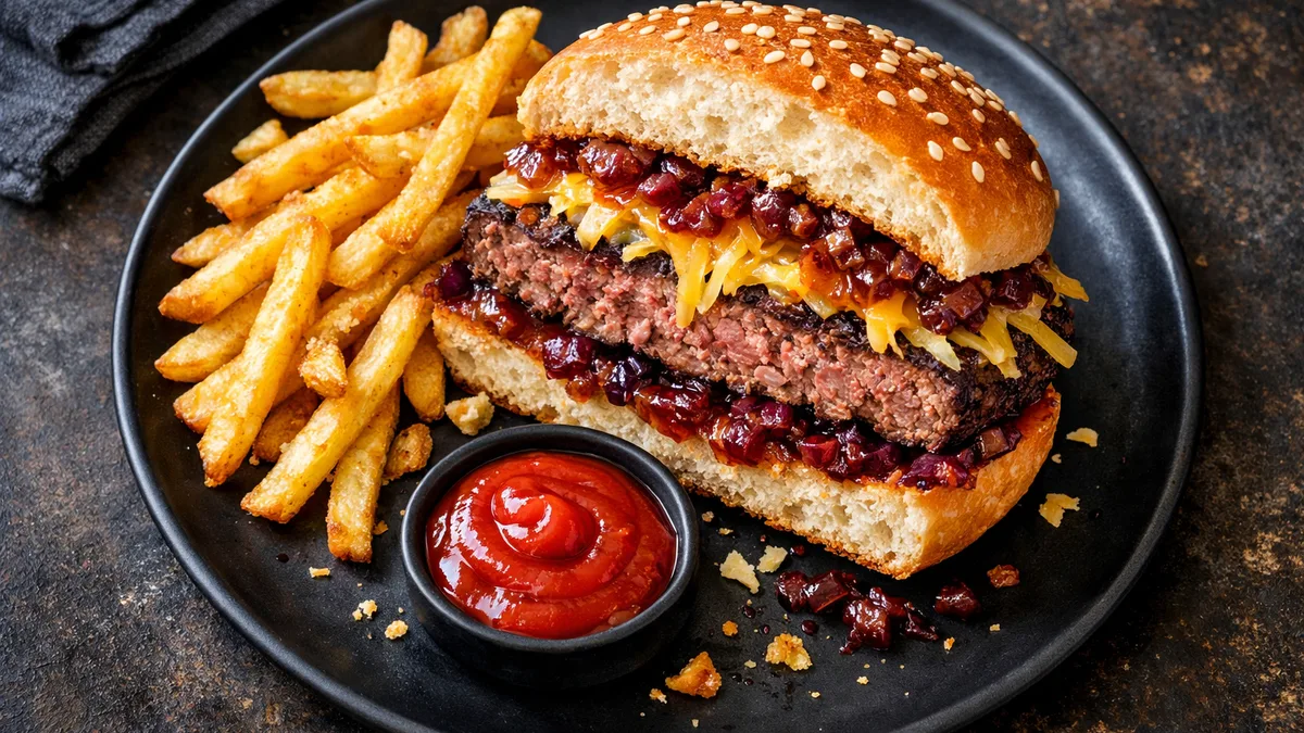 Burger de bœuf, chutney d'oignons & gouda