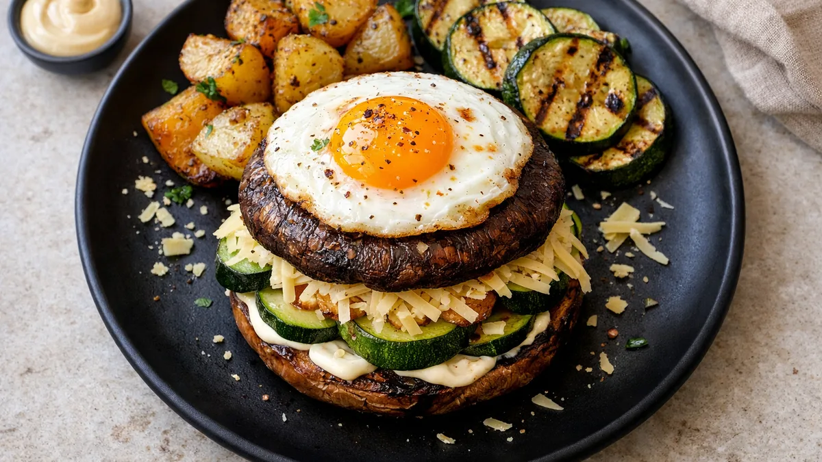 Burger de portobello avec un oeuf au plat