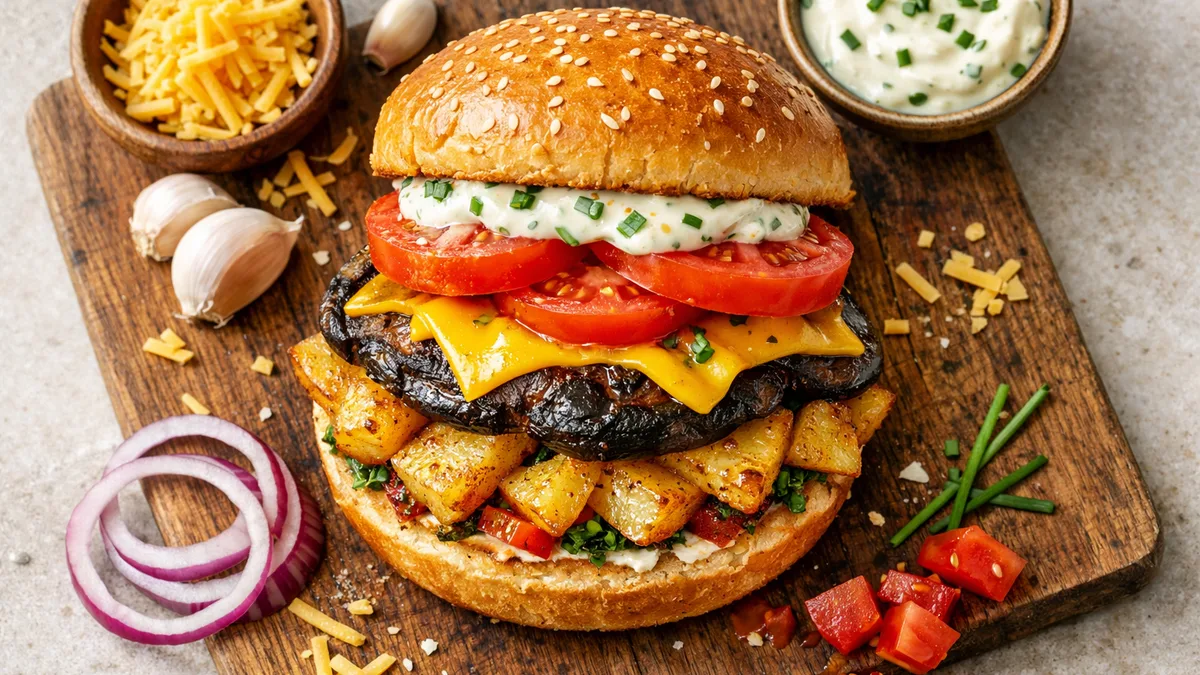 Burger veggie : portobello, cheddar & potatoes