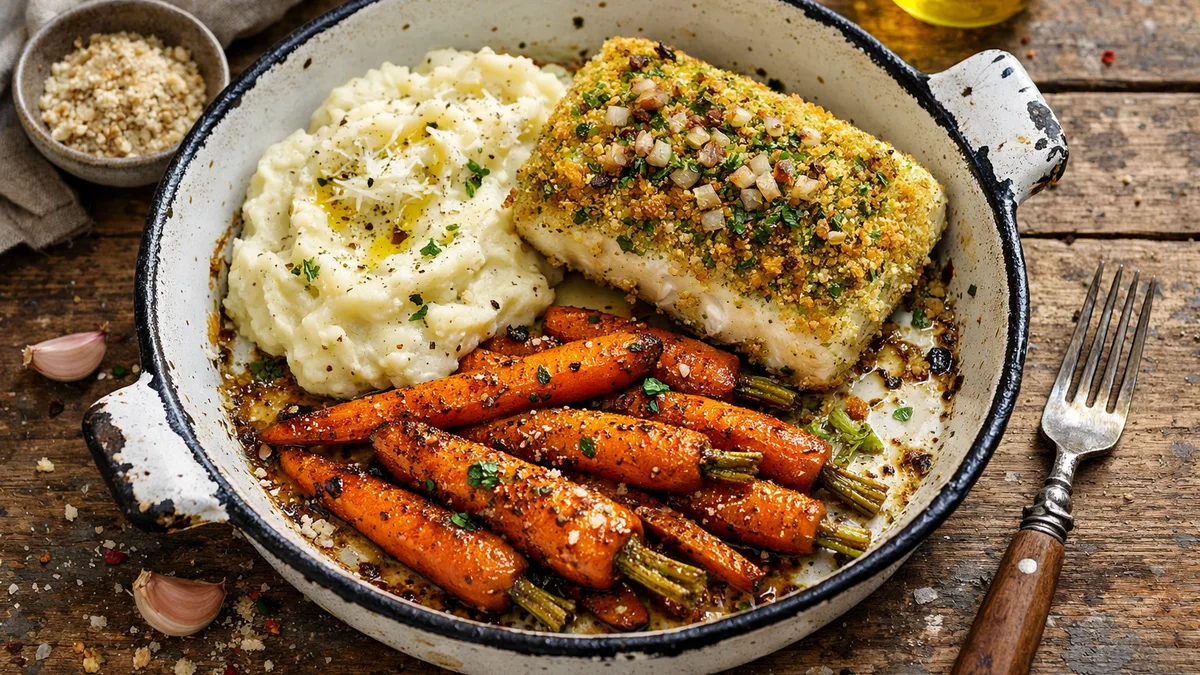Cabillaud pané au pesto & purée