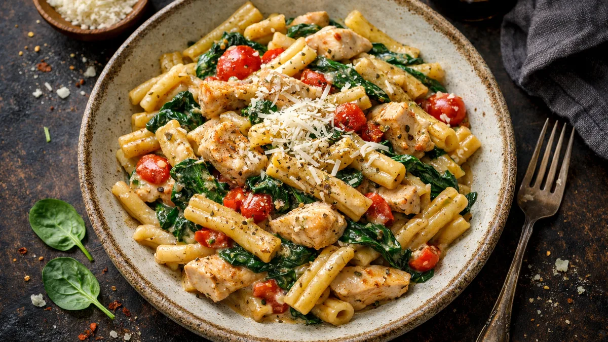Casarecce au poulet, crème & épinards