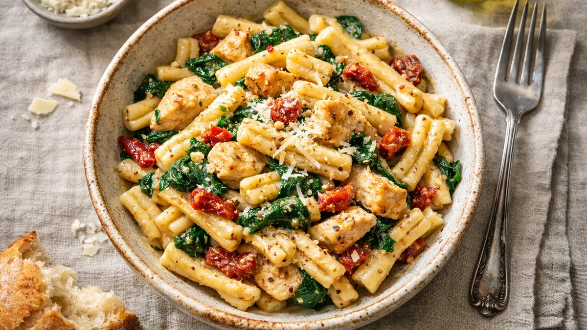 Casarecce au poulet à la crème & épinards