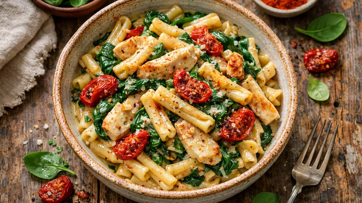 Casarecce au poulet à la crème & épinards