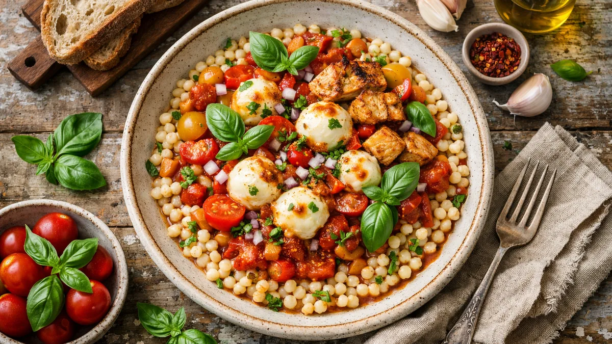 Chakchouka au couscous perlé et à la mozzarella