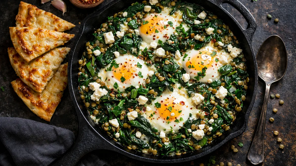 Chakchouka verte aux lentilles et à la feta