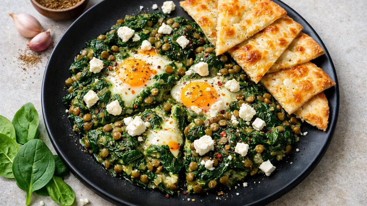 Chakchouka verte aux lentilles et au fromage grec