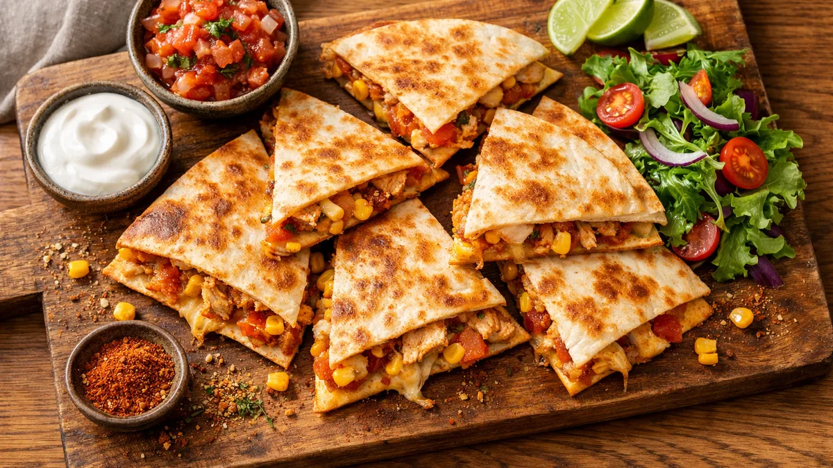Cheesy quesadillas au poulet & maïs