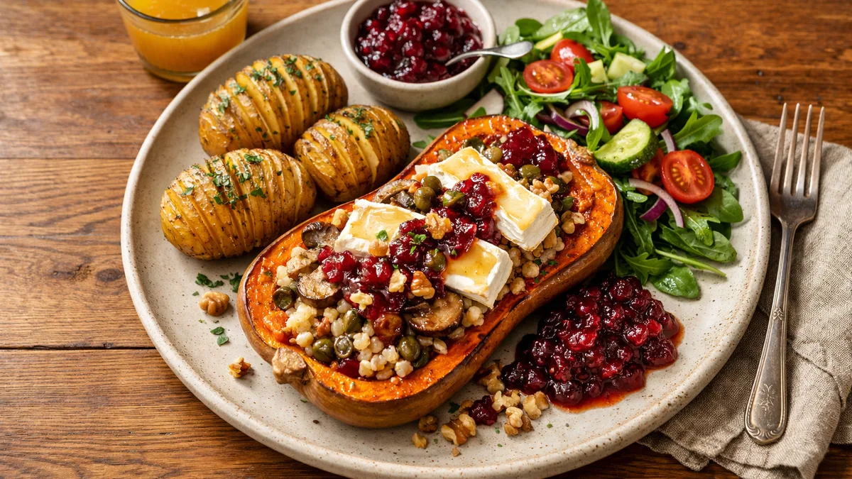 Courge butternut farcie au couscous perlé, au brie et aux noix