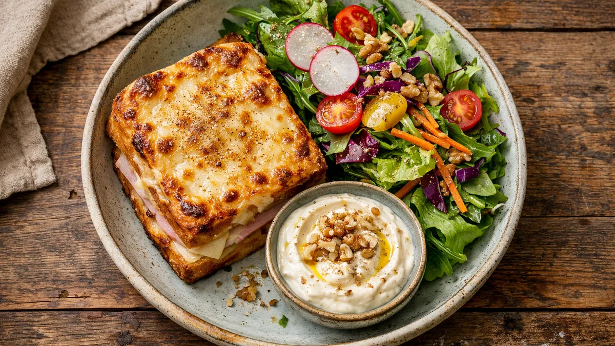 Croque-monsieur au jambon & salade