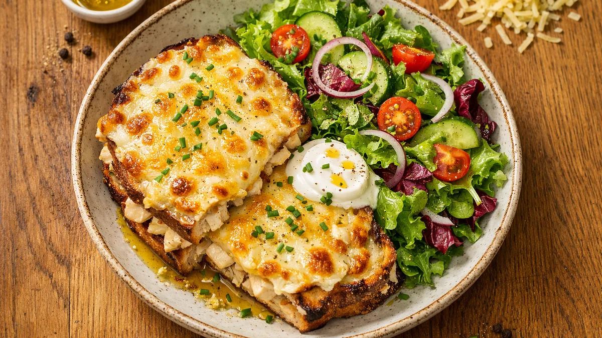 Croque poulet & huile saveur truffe