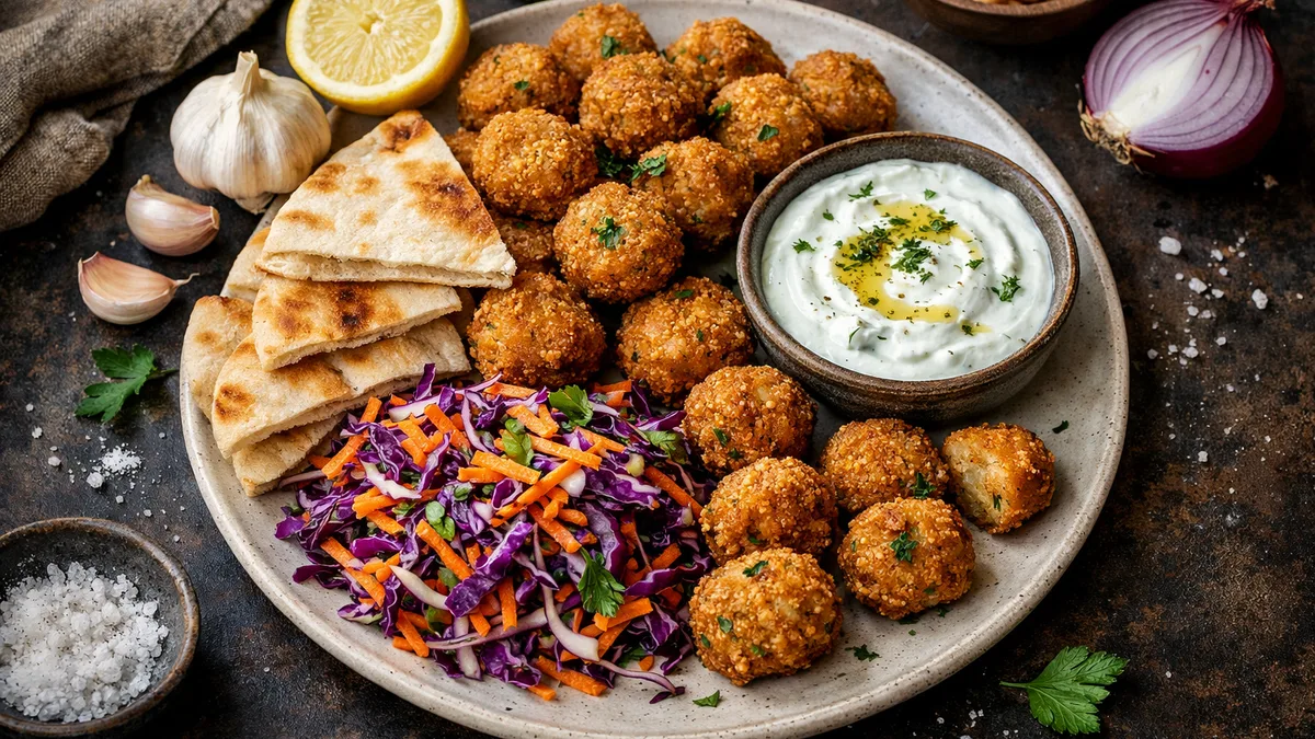 Croquettes de pois chiches sauce yaourt à la grecque