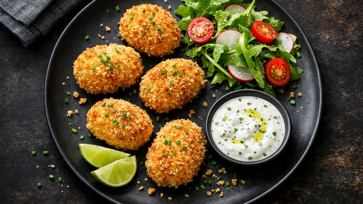 Croquettes de saumon & yaourt aux herbes