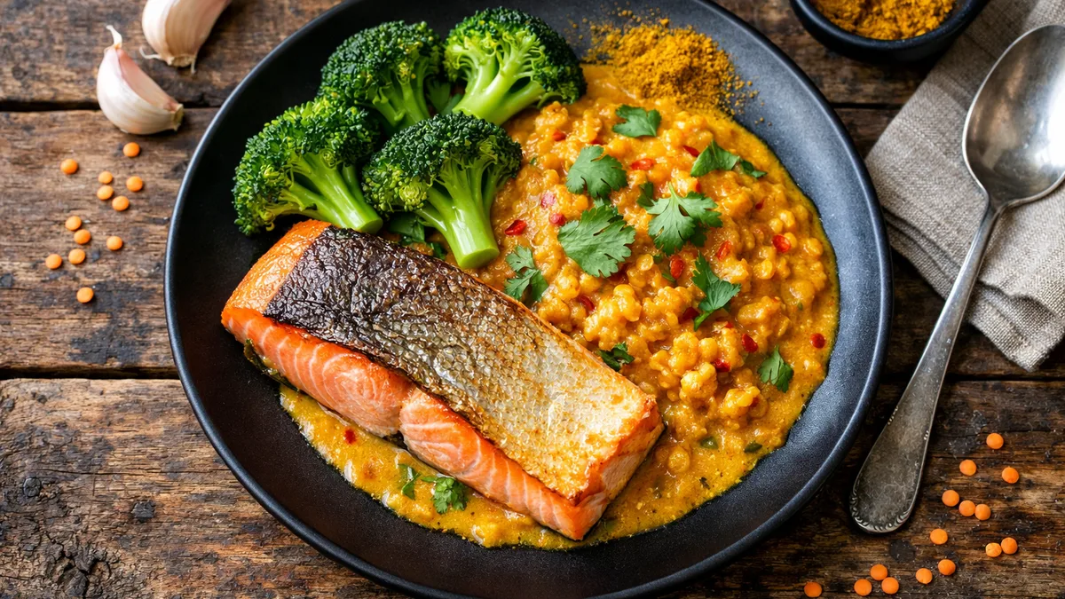 Curry bowl de saumon & lentilles corail