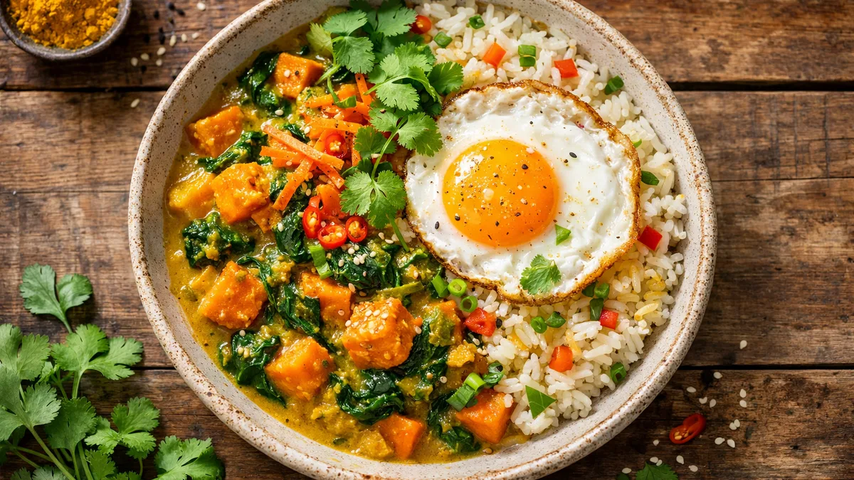 Curry indien à la patate douce & épinards