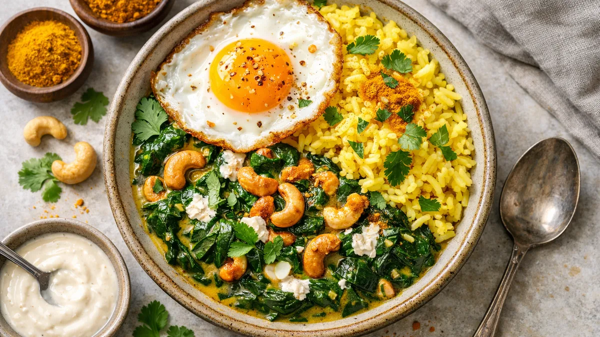 Curry d'épinards & cajous croquantes