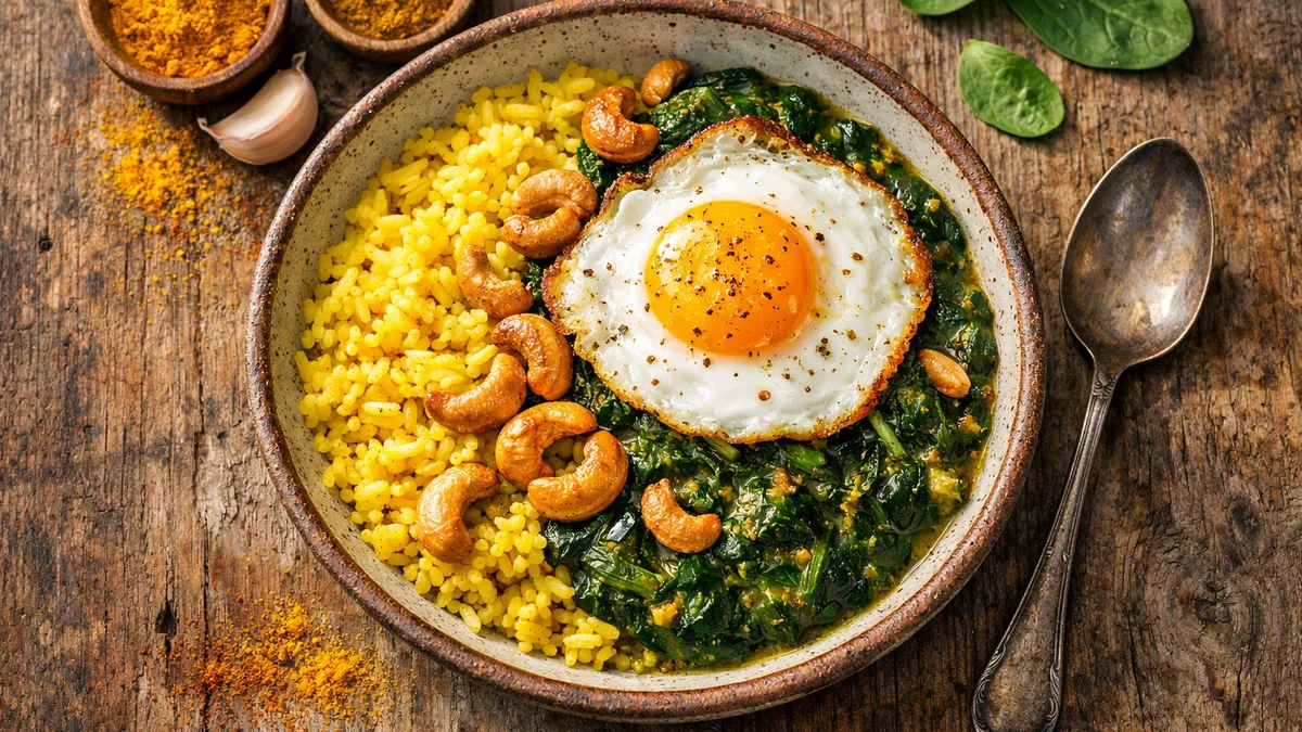 Curry d'épinards & riz au curcuma