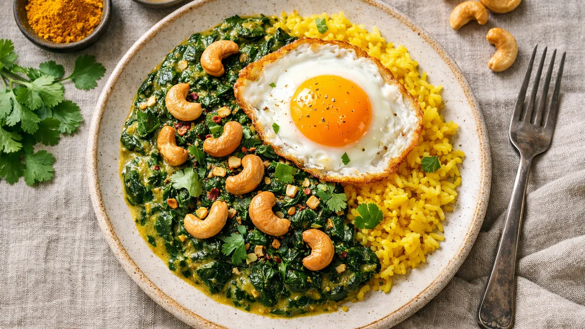 Curry d'épinards & riz au curcuma