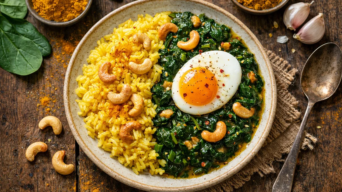 Curry d'épinards & riz au curcuma