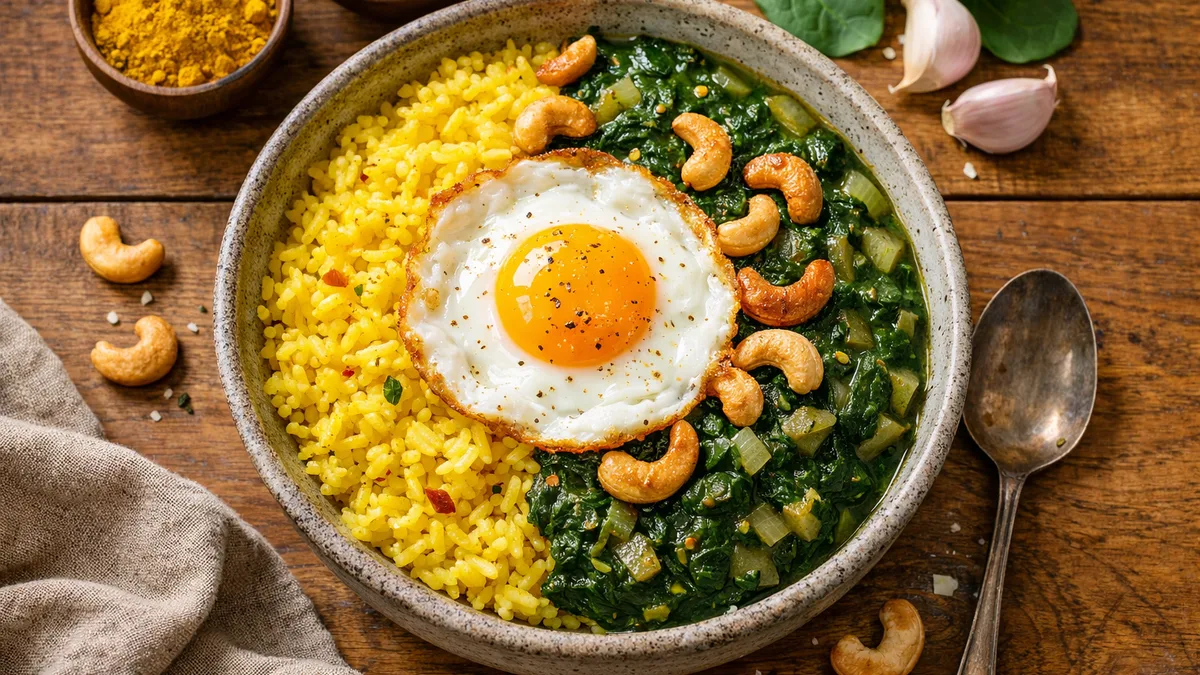 Curry d'épinards & riz au curcuma