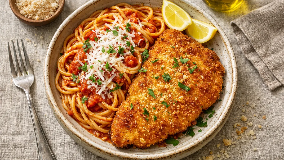 Escalope de dinde à la milanaise & spaghetti