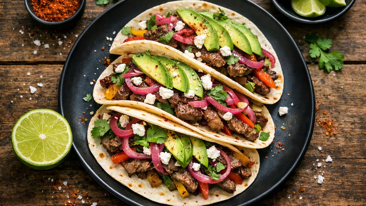 Fajitas au bœuf & pickles d'oignon rouge