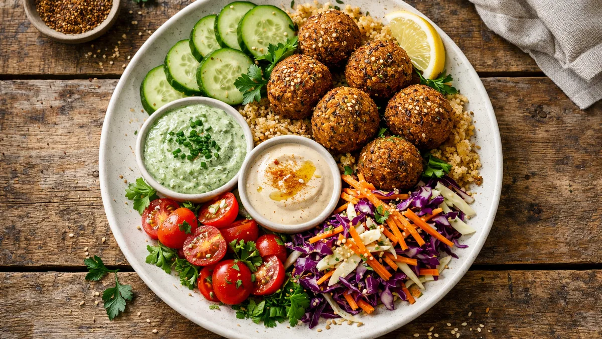 Falafel bowl, sauce aux herbes & tahini
