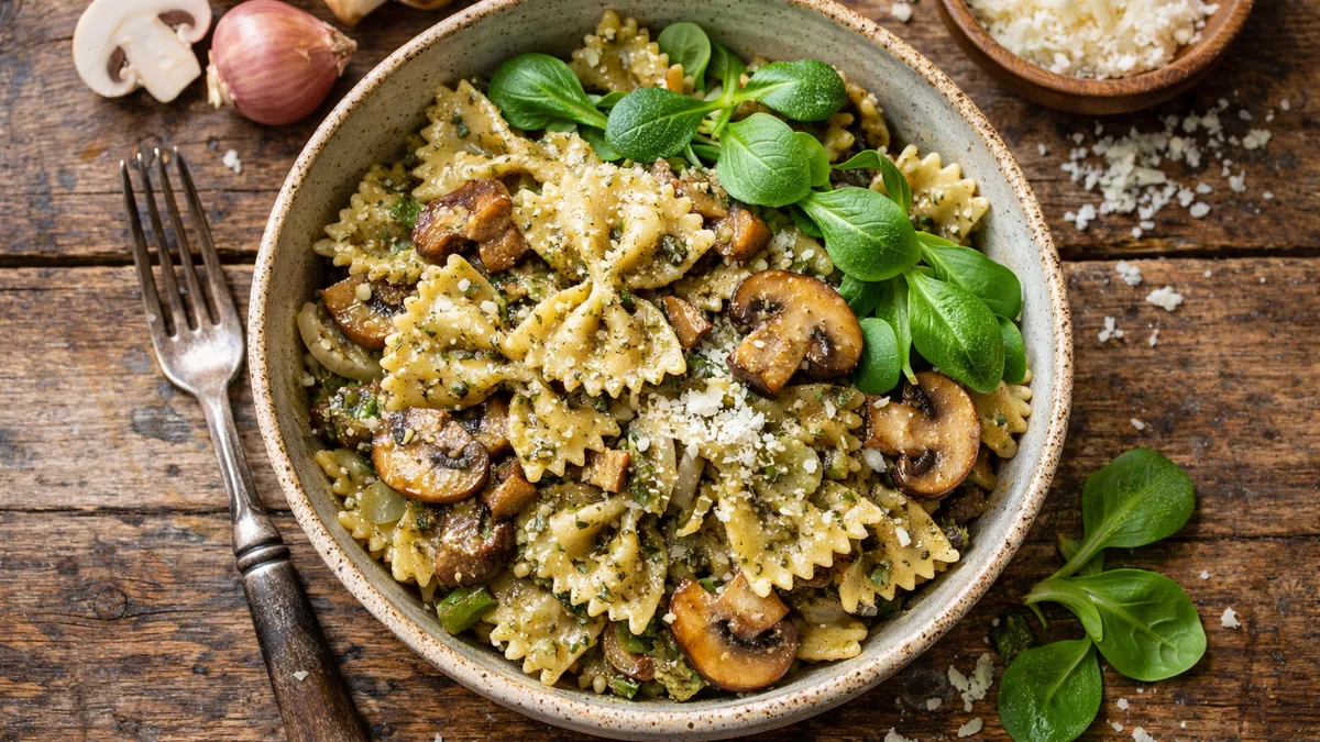 Farfalle & pesto aux champignons des bois