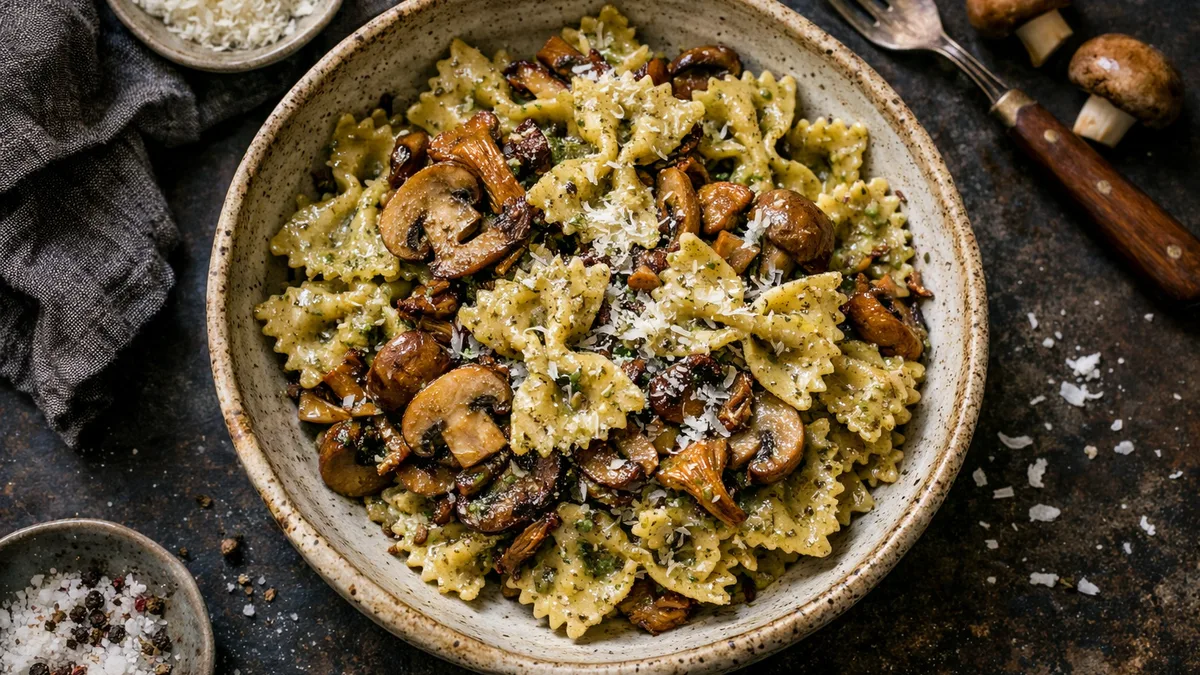 Farfalle & pesto aux champignons des bois