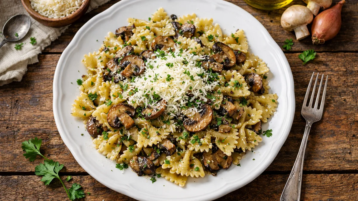 Farfalle & pesto aux champignons des bois
