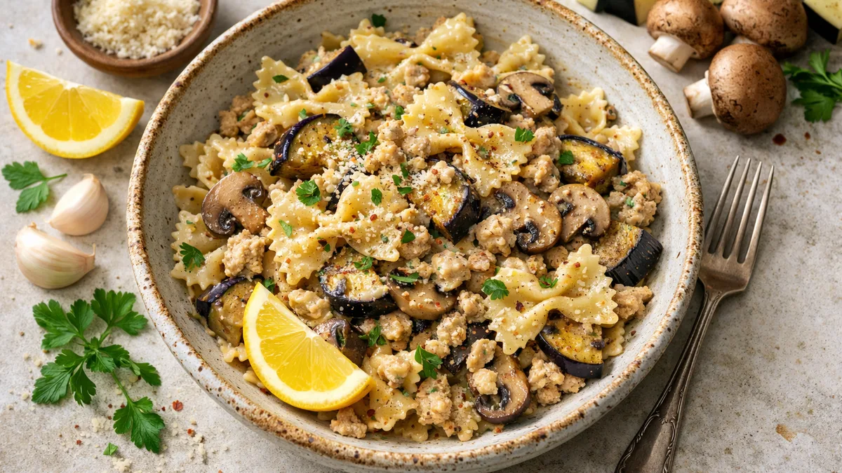 Farfalle au poulet haché et à la sauce à la crème