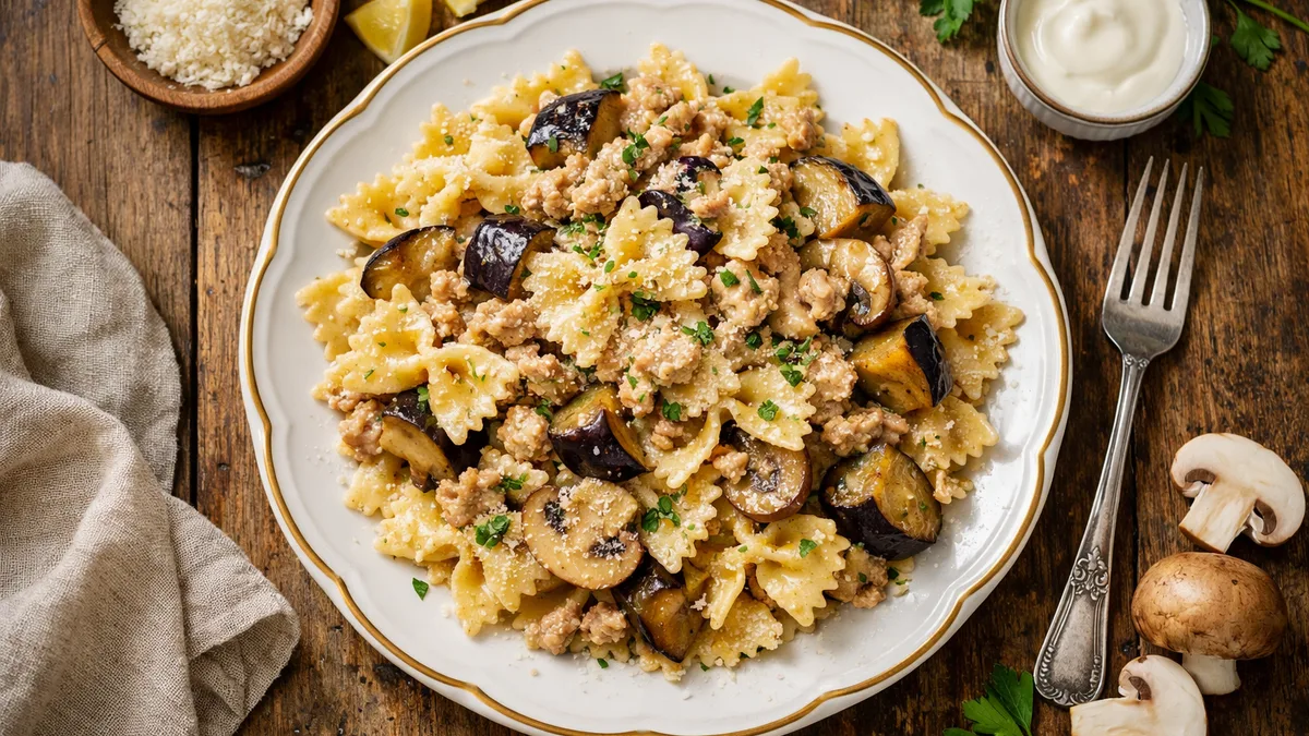 Farfalle au poulet haché et sauce à la crème
