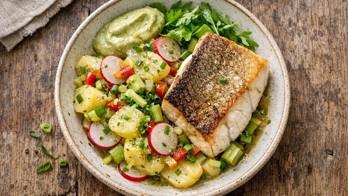 Filet de merlu poêlé et salade de pommes de terre