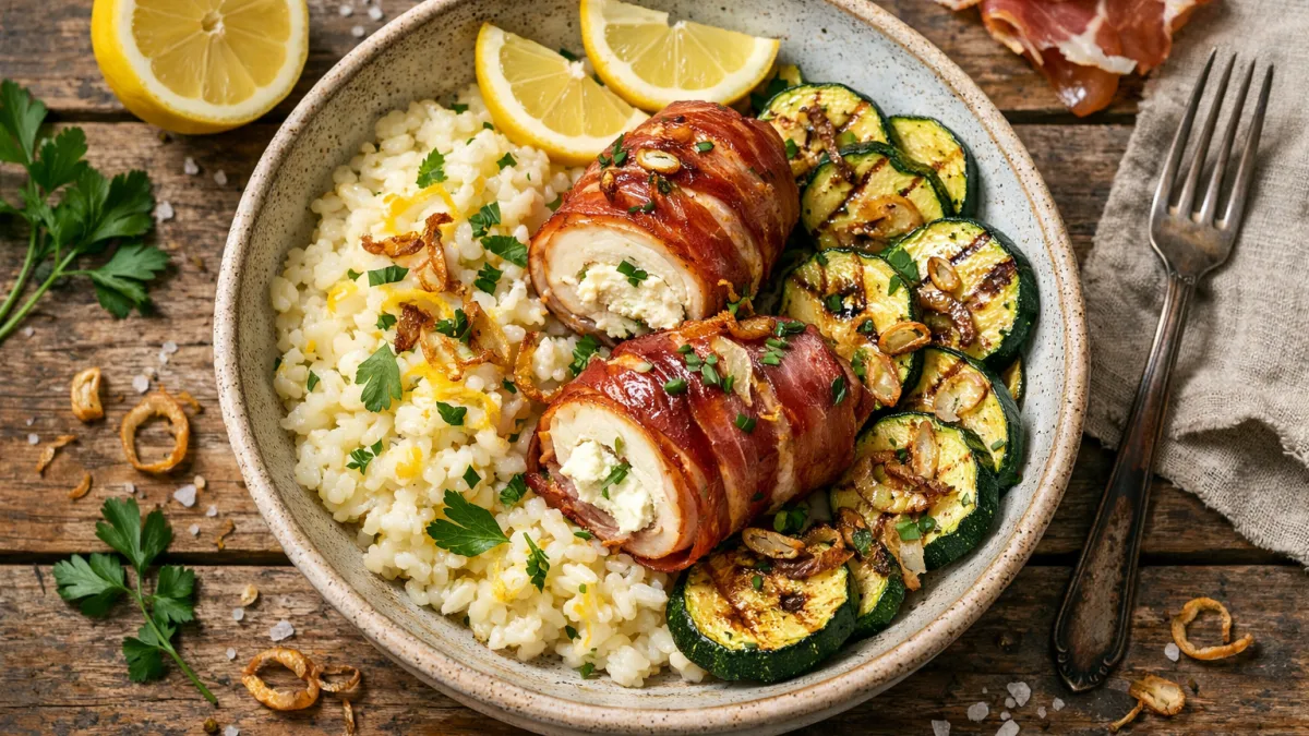 Filet de poulet farci enveloppé de coppa di parma