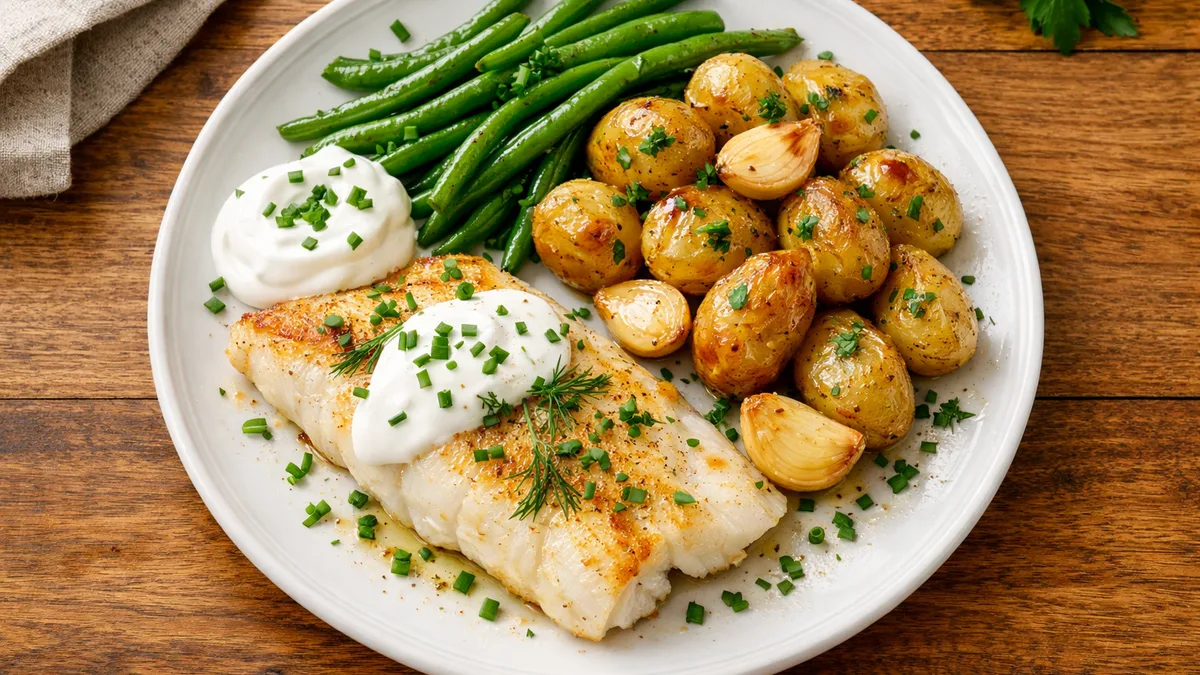Filet d'églefin et grenailles à l'ail