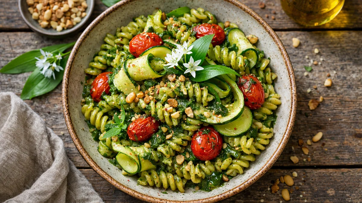 Fusilli au pesto maison de basilic & roquette