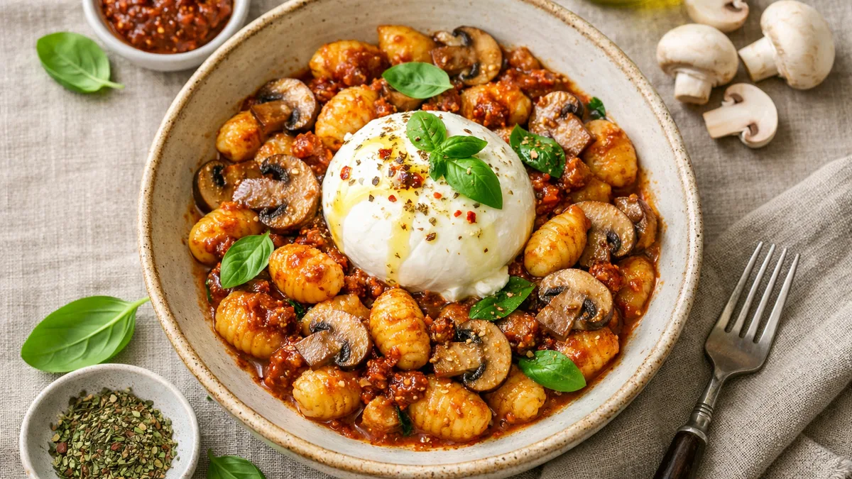 Gnocchi aux champignons & burrata